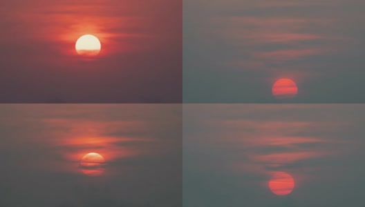 太阳与夕阳的时间流逝。抽象的自然背景。在黄昏的时候，蔚蓝色和橙色的云彩。高清在线视频素材下载