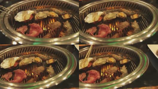 食物在韩国烧烤烧烤视频高清。高清在线视频素材下载