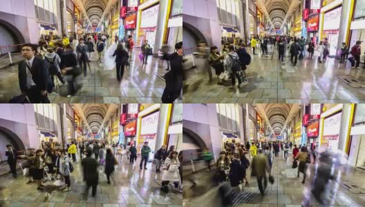 延时:在广岛市中心的宏道商场，行人挤在一起购物高清在线视频素材下载