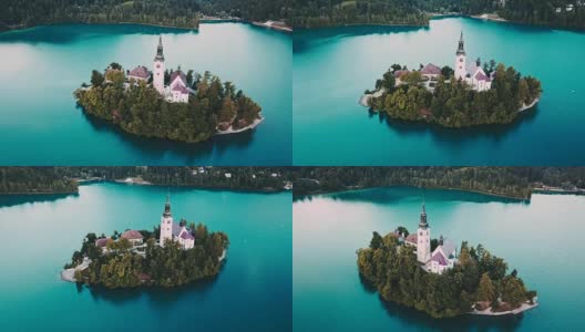 用4k直升机拍摄斯洛文尼亚流血的湖高清在线视频素材下载