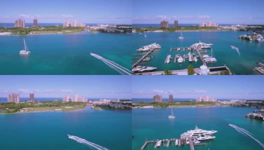 无人机拍摄的巴哈马拿骚码头和天堂岛的航拍画面。高清在线视频素材下载