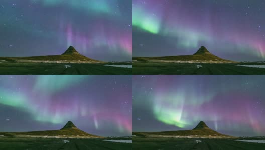 高清延时:冰岛Kirkjufell的北极光高清在线视频素材下载