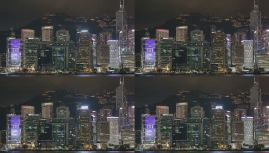 香港蓝夜-中环、维多利亚港、香港岛及九龙。高清在线视频素材下载