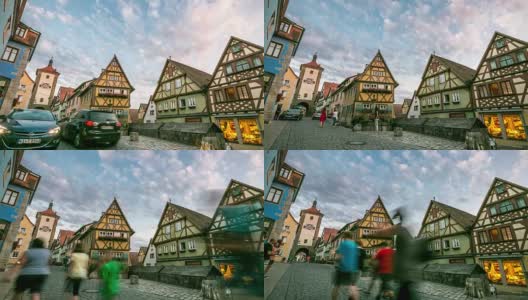 4K延时:行人拥挤的Rothenburg ob der Tauber Bavaria，德国高清在线视频素材下载