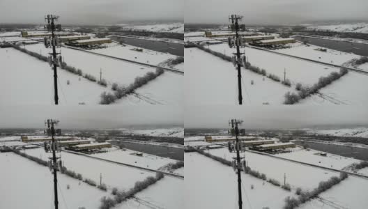 冬季5G基站的无人机镜头高清在线视频素材下载