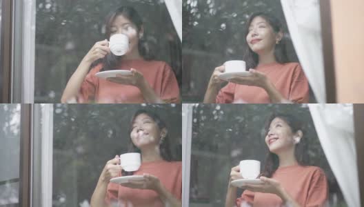 女人早上在家喝咖啡高清在线视频素材下载