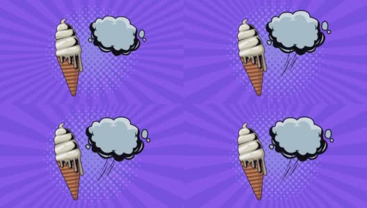 波普艺术风格的动画与冰淇淋和云高清在线视频素材下载
