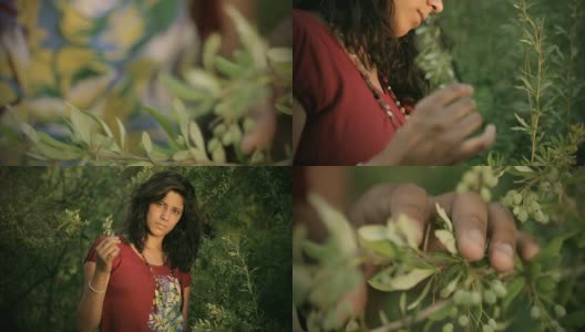 一个美丽快乐的女人与自然的肖像高清在线视频素材下载