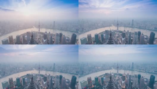 全景天际线，建筑和交通在上海，时间流逝。高清在线视频素材下载
