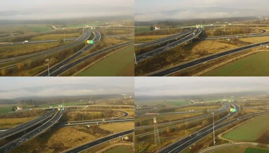 高速公路十字路口的空中交通高清在线视频素材下载