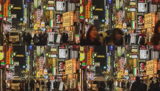 4K延时平移:日本东京，晚上歌舞伎町的人群。高清在线视频素材下载
