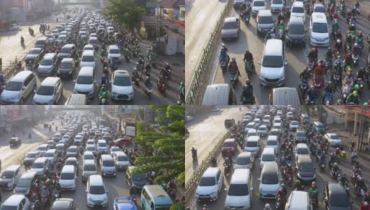 拥挤的车辆在交通堵塞中缓慢行驶高清在线视频素材下载