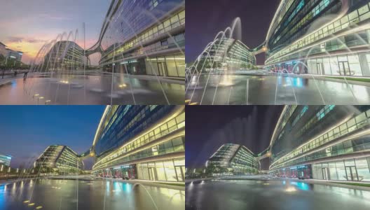 夕阳下的上海现代抽象建筑。时间从早到晚高清在线视频素材下载