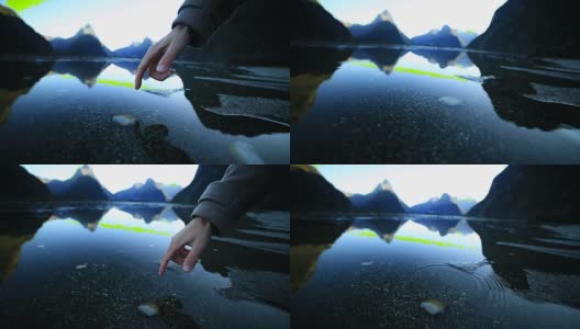 手指触碰湖面高清在线视频素材下载