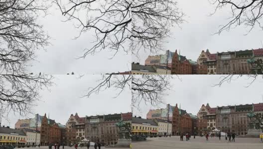 电影倾斜的马尔默市中心Stortorget广场瑞典Torg高清在线视频素材下载