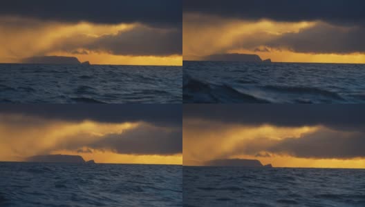 从船上观看波涛汹涌的大海，在开阔的海洋上观赏壮丽的日落高清在线视频素材下载