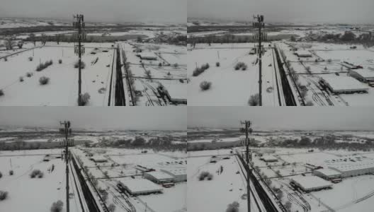 冬季5G塔的无人机镜头高清在线视频素材下载