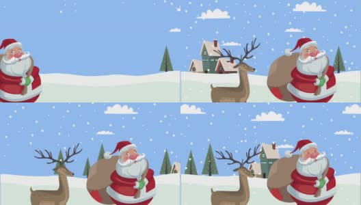 圣诞快乐与圣诞老人和驯鹿动画高清在线视频素材下载