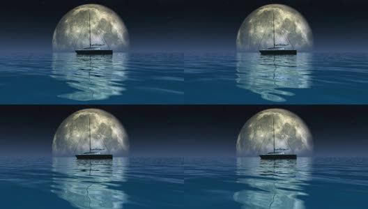 蓝月带帆船高清在线视频素材下载