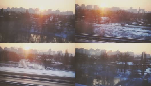 从火车窗口看到的城市景观高清在线视频素材下载