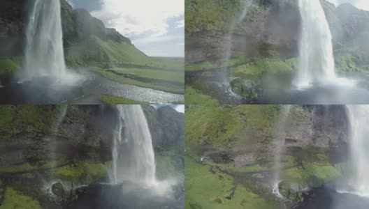 冰岛的景观。Skogar瀑布。阳光会产生透镜光晕高清在线视频素材下载