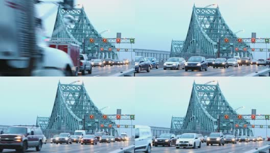 黎明时分，蒙特利尔雅克-卡地亚大桥上的车流高清在线视频素材下载
