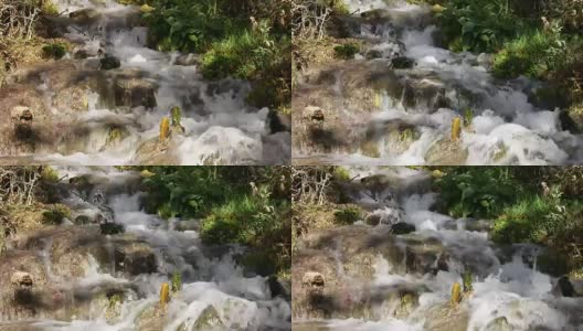 瀑布自然背景岩苔绿高清在线视频素材下载