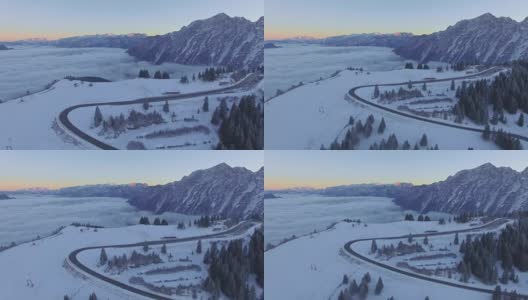航拍:冬季日出时的巴伐利亚的罗斯菲尔德高清在线视频素材下载