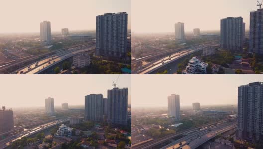 日落时曼谷天际线的鸟瞰图。4 k高清在线视频素材下载