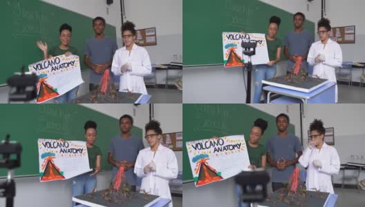 学生在教室里做一个关于火山的在线演示高清在线视频素材下载