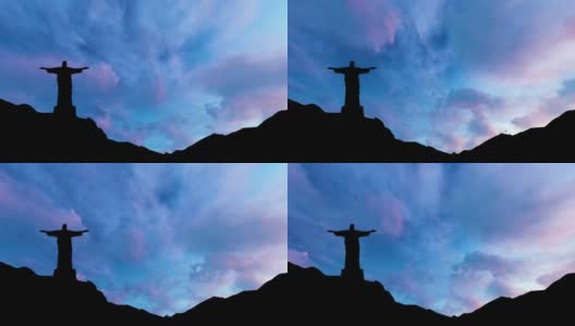 与科尔科瓦多山一起，在里约热内卢的基督救赎者的蓝天。高清在线视频素材下载