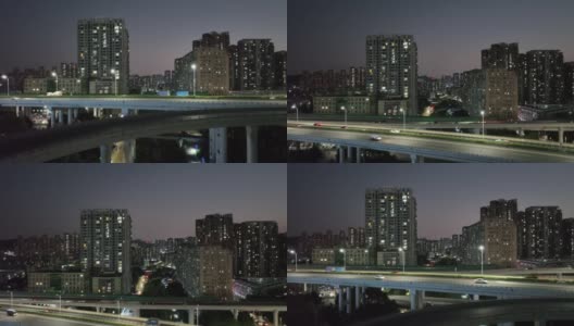 航拍夜景现代城市建筑与立交桥在深圳，中国高清在线视频素材下载