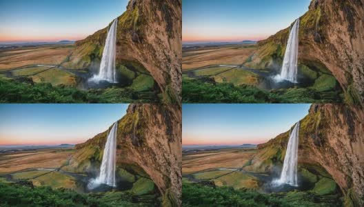 冰岛Seljalandsfoss瀑布慢镜头高清在线视频素材下载
