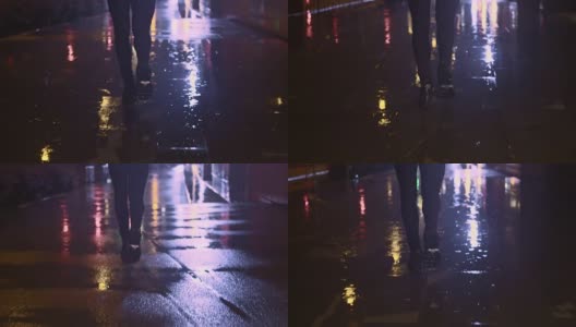SLO MO TS Legs在雨夜的城市里奔跑高清在线视频素材下载