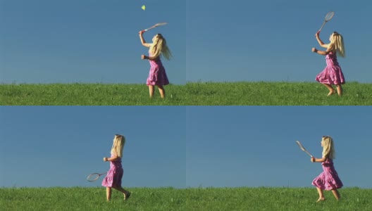 HD:打羽毛球的小女孩高清在线视频素材下载