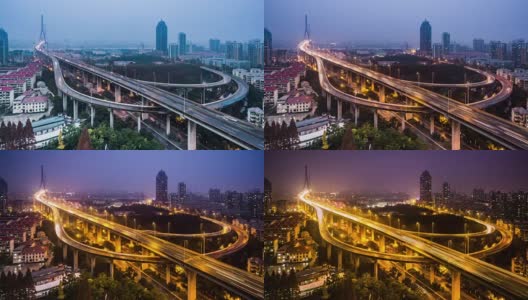 从白天到黄昏，中国上海的高速公路和交通的时间流逝高清在线视频素材下载