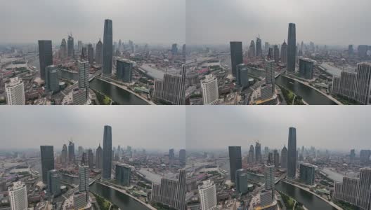 时间推移-天津天际线的高角度视图(缩小)高清在线视频素材下载