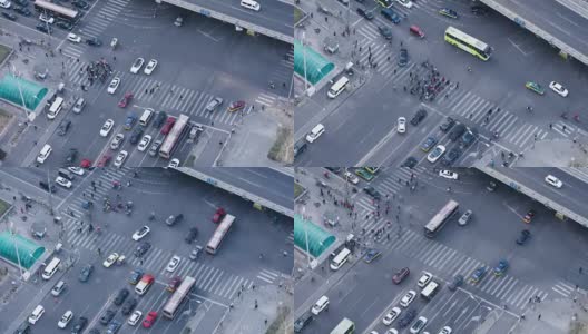 T/L MS HA鸟瞰图的人群过马路/北京，中国高清在线视频素材下载