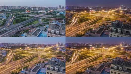 时间流逝——北京城市交通夜景，白天和夜晚的过渡(WS缩小)高清在线视频素材下载