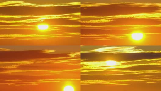 天空中的夕阳透过黄色的层叠云，时间流逝高清在线视频素材下载
