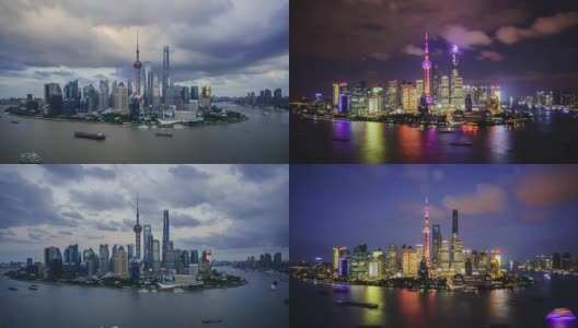 日落时上海的现代城市景观和天际线高清在线视频素材下载