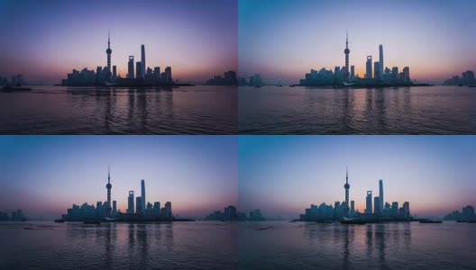 时光流逝的清晨，大量的船只在中国上海的黄浦江上高清在线视频素材下载