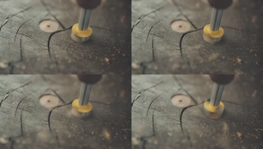 木材工业- DIY -在木材上钻孔。高清在线视频素材下载
