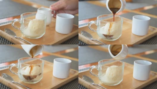 把热咖啡倒在香草冰淇淋上高清在线视频素材下载