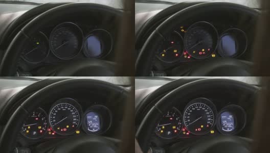 汽车仪表盘在发动机启动前显示所有led标志高清在线视频素材下载