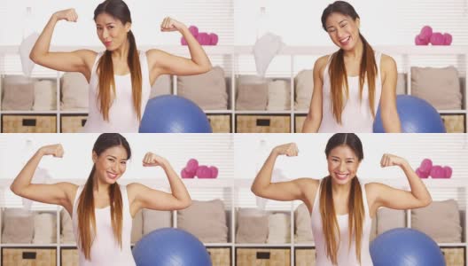 强壮的日本女人炫耀肌肉高清在线视频素材下载