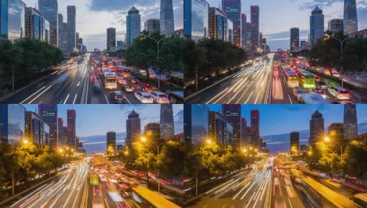 北京繁忙的高速公路交通从白天到晚上的时间流逝，中国高清在线视频素材下载