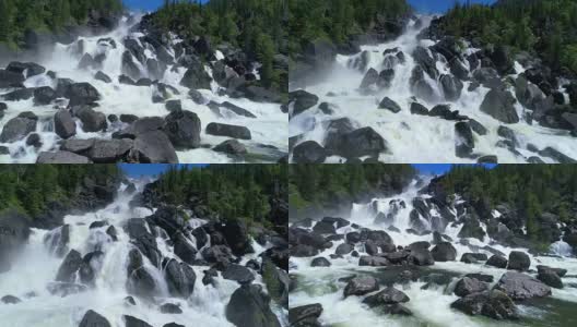 飞越阿尔泰山。惊人的瀑布高清在线视频素材下载
