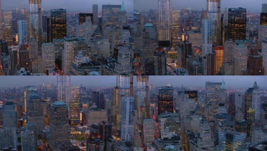 傍晚的曼哈顿金融区，航拍高清在线视频素材下载