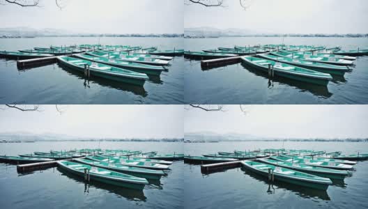 西湖景观与湖中游船高清在线视频素材下载